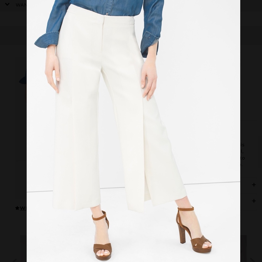 White House Black Market Wide-Leg Split Crop Pants Ecru Size 8